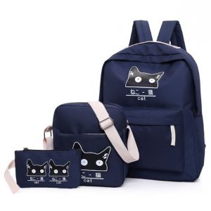 Синий рюкзак с котиком + пенал + сумочка 016