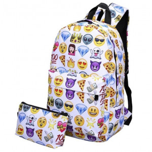 Белый рюкзак со смайликами Emoji + пенал 05