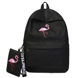 Черный рюкзак с Фламинго + кошелек 014