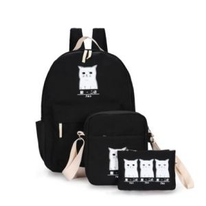 Черный Школьный рюкзак с котиком + сумка + пенал