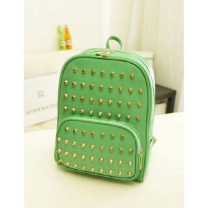 Зеленый женский кожаный рюкзак с шипами 07