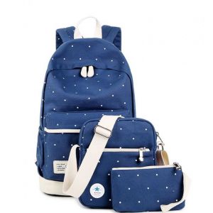 Синий Школьный рюкзак в горошек + пенал + сумка 
