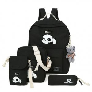 Черный рюкзак панда + сумка + пенал