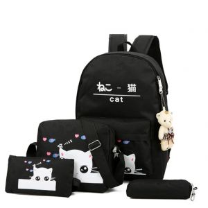 Черный рюкзак с котенком + пенал + сумка  (+подарок) 021