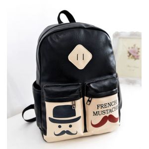 Черный кожаный рюкзак French Mustache 002