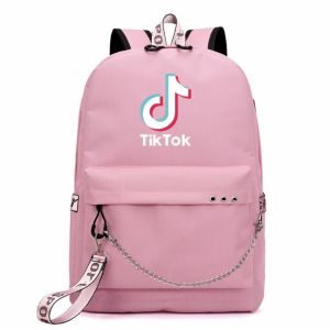 Розовый Рюкзак TikTok с USB + разъем для наушников