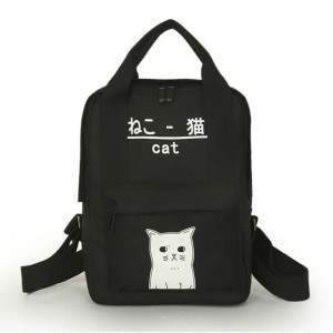 Черный рюкзак для девочки с котиком и надписями